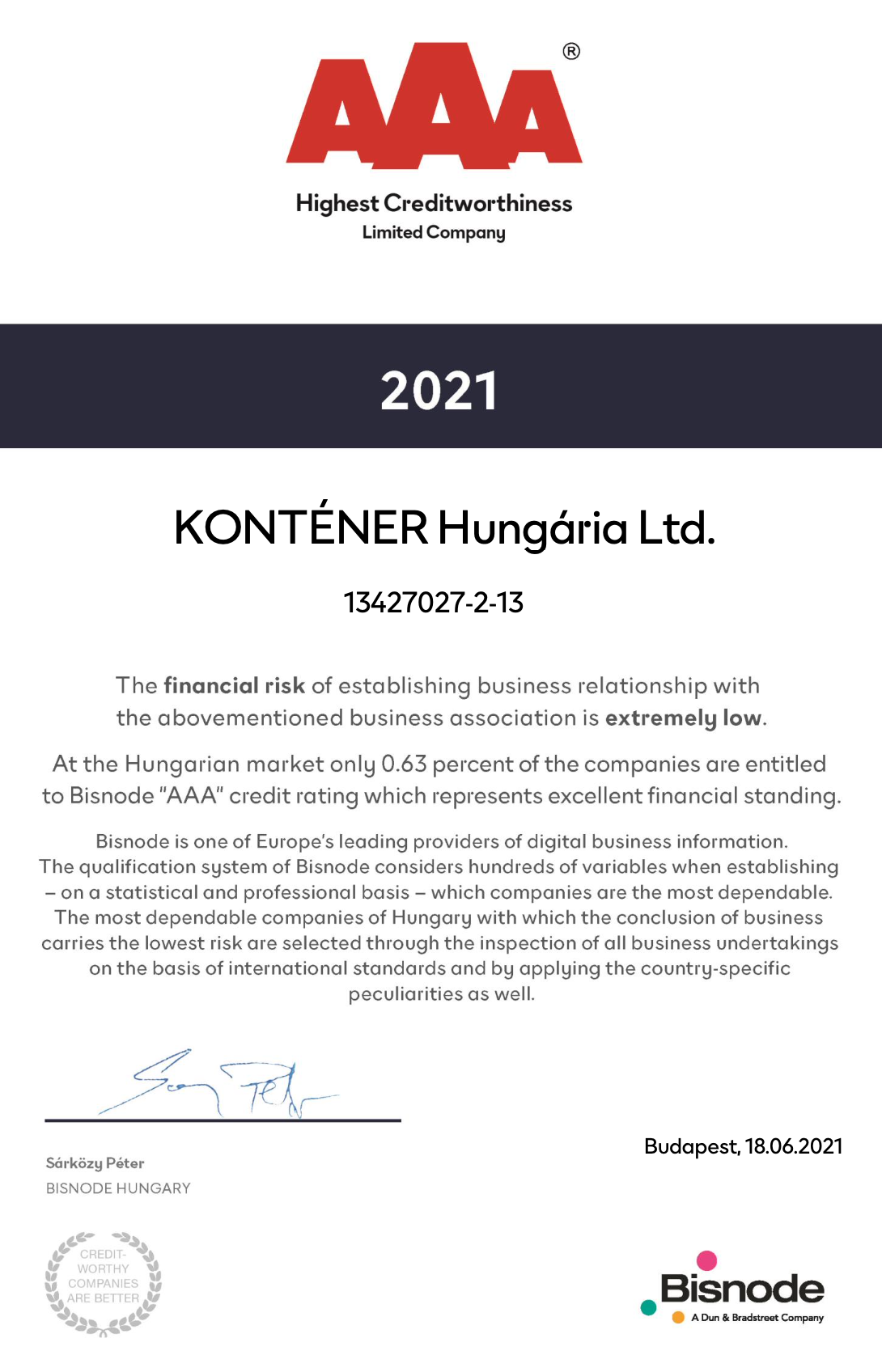Bisnode AAA certificate